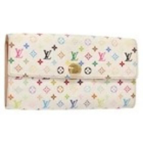 LOUIS VUITTON Multicolor Portefeuille Sarah Wallet White M93532 Auth 139202 - Picture 1 of 16